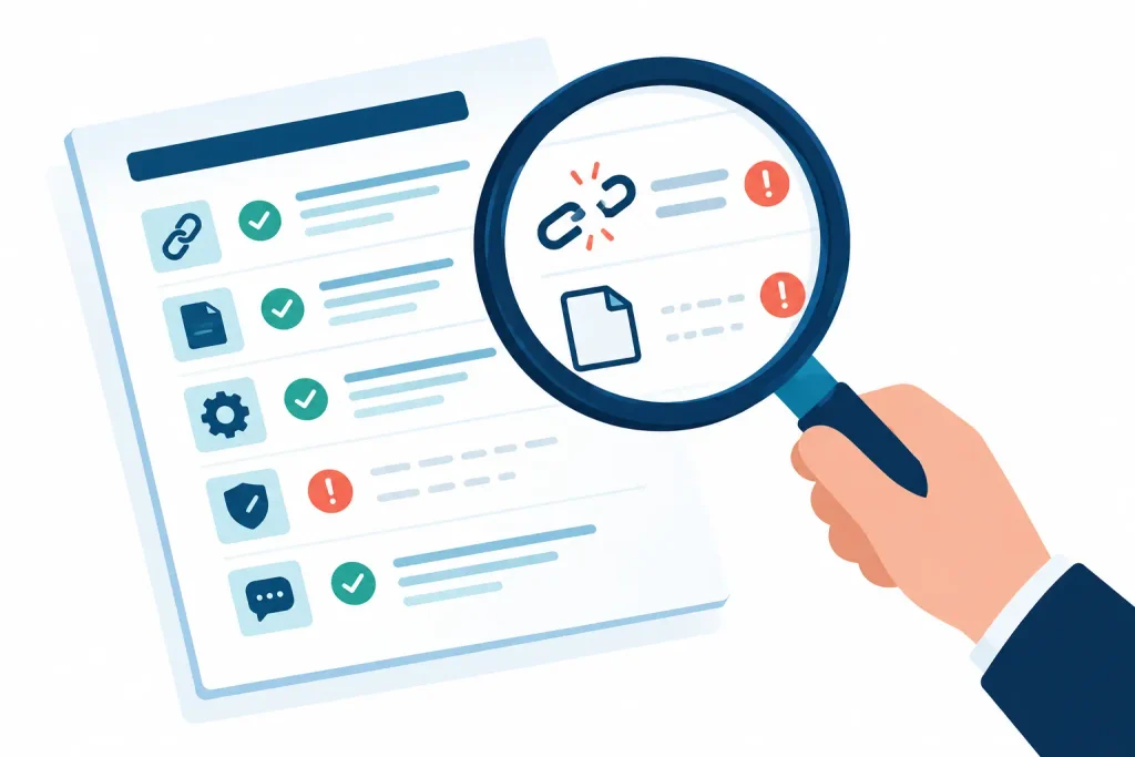 Gaps hidden inside cheap monthly SEO packages shown under a magnifying glass