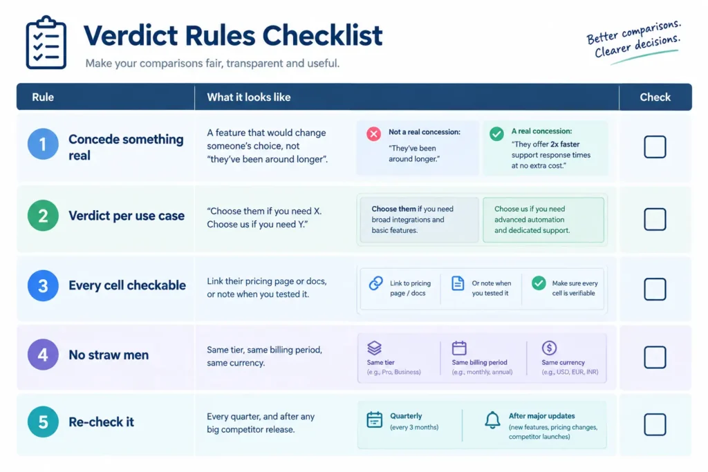 Verdict rules for competitor comparison pages