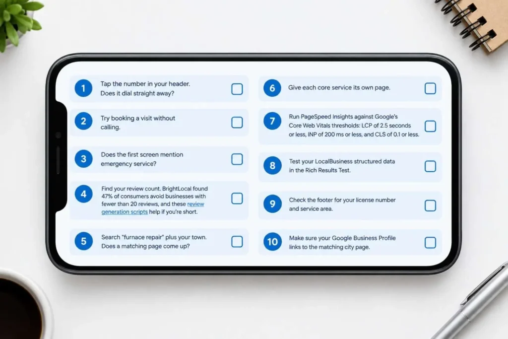 15-minute HVAC website self-audit checklist for contractors