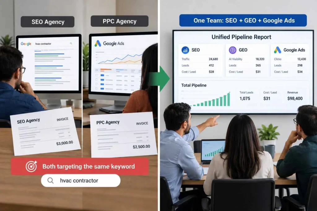 Separate SEO and PPC agencies versus one full-stack SaaS search team