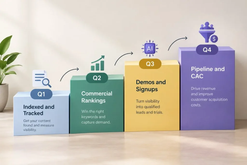 What to measure each quarter in a SaaS SEO program from indexing to pipeline