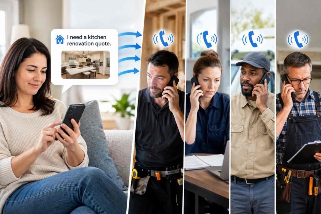 One shared homeowner lead sent to several HVAC contractors at the same time