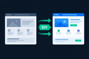 Website migration SEO checklist showing old URLs redirecting to a new site
